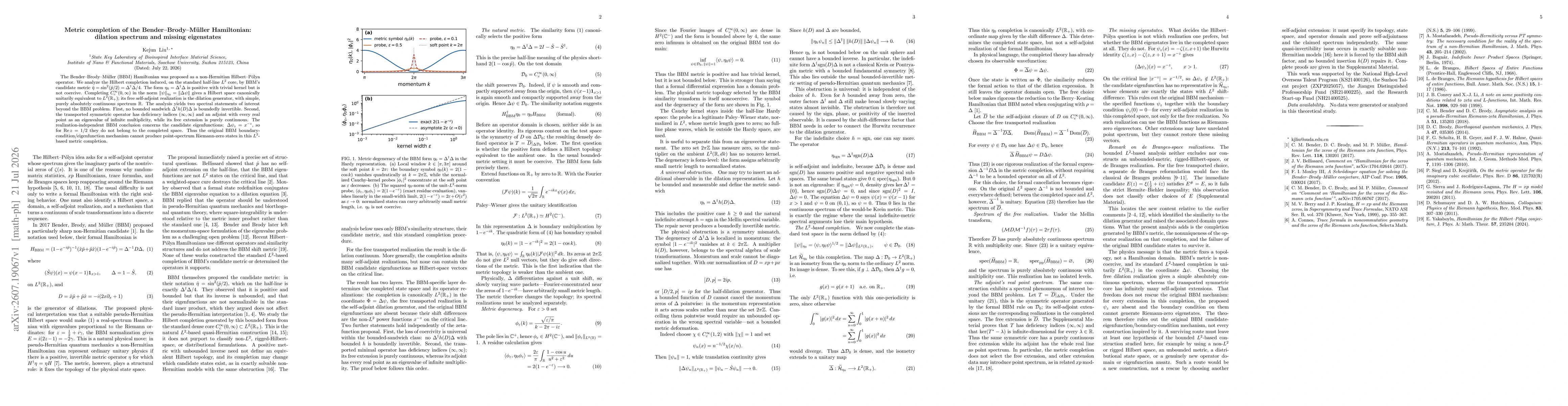 Thumbnail for Metric completion of the Bender--Brody--Müller Hamiltonian: dilation spectrum and missing eigenstates