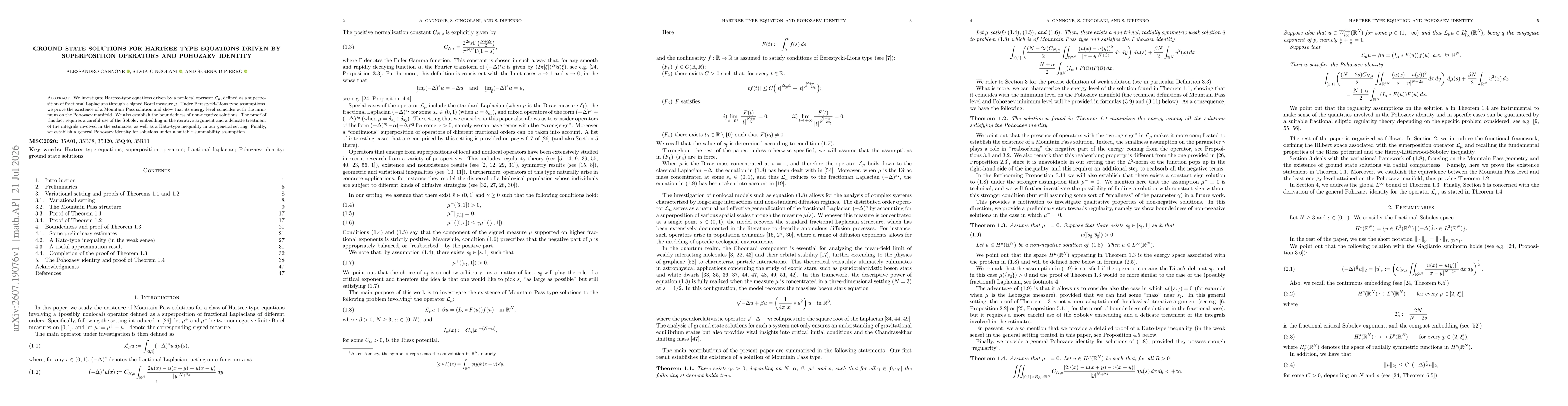 Thumbnail for Ground state solutions for Hartree type equations driven by superposition operators and Pohozaev Identity