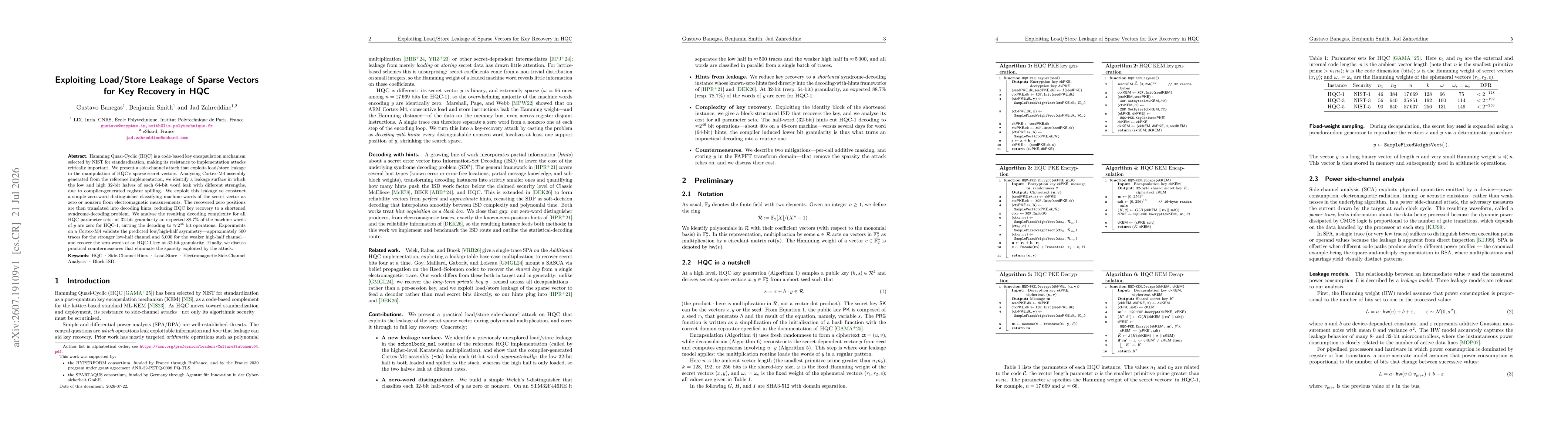 Thumbnail for Exploiting Load/Store Leakage of Sparse Vectors for Key Recovery in HQC