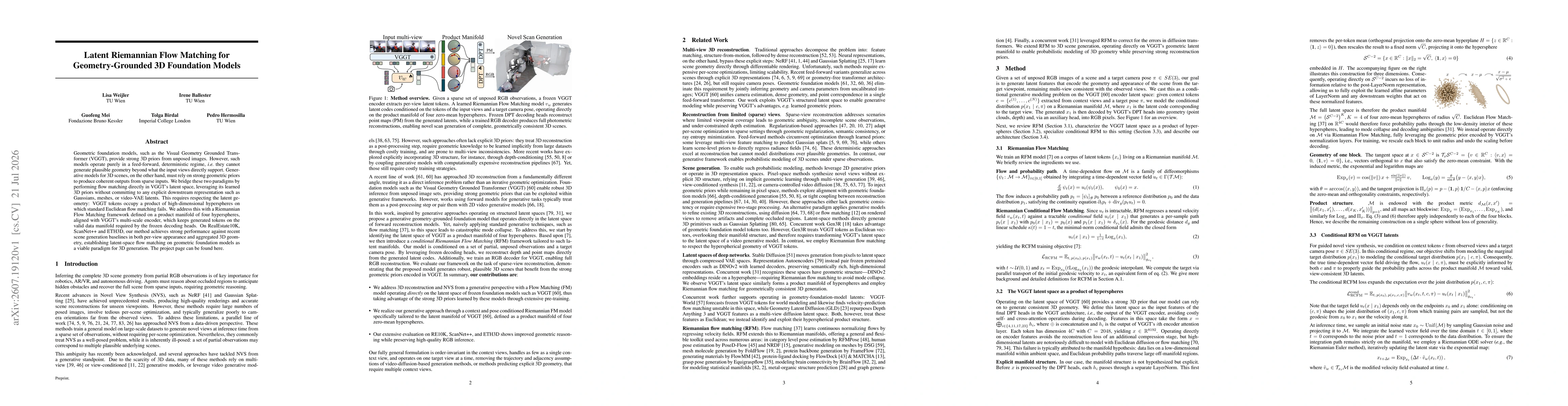 Thumbnail for Latent Riemannian Flow Matching for Geometry-Grounded 3D Foundation Models