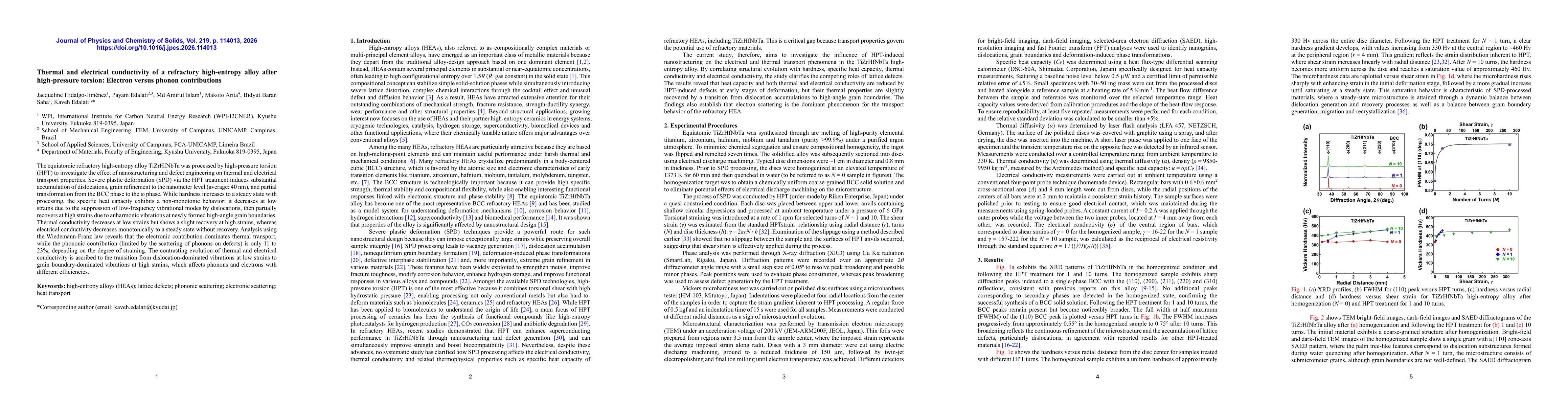 Thumbnail for Thermal and electrical conductivity of a refractory high-entropy alloy after high-pressure torsion: Electron versus phonon contributions