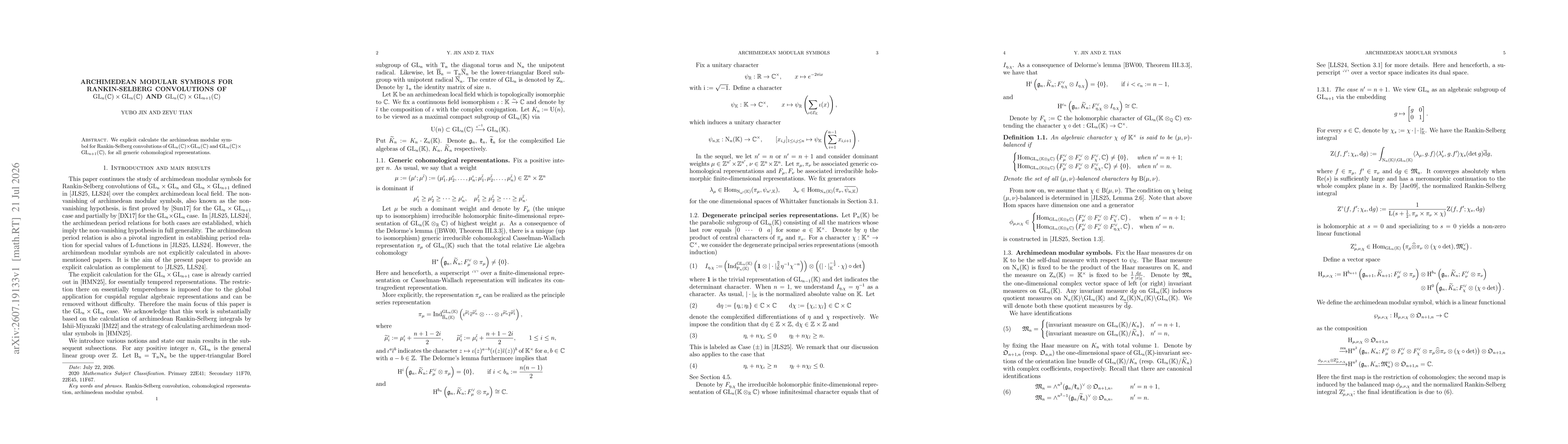 Thumbnail for Archimedean Modular Symbols for Rankin-Selberg Convolutions of $\mathrm{GL}_n(\mathbb{C})\times\mathrm{GL}_n(\mathbb{C})$ and $\mathrm{GL}_n(\mathbb{C})\times\mathrm{GL}_{n+1}(\mathbb{C})$