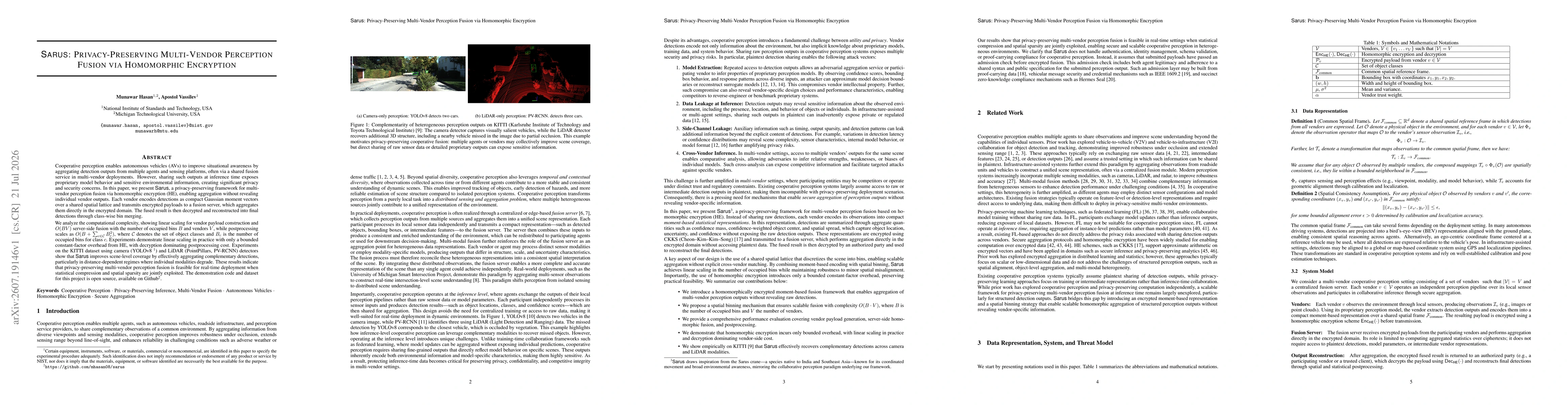 Thumbnail for Sarus: Privacy-Preserving Multi-Vendor Perception Fusion via Homomorphic Encryption