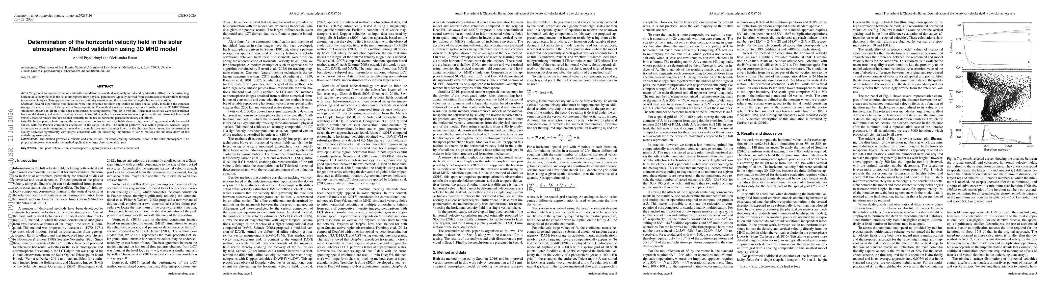 Thumbnail for Determination of the horizontal velocity field in the solar atmosphere: Method validation using 3D MHD model