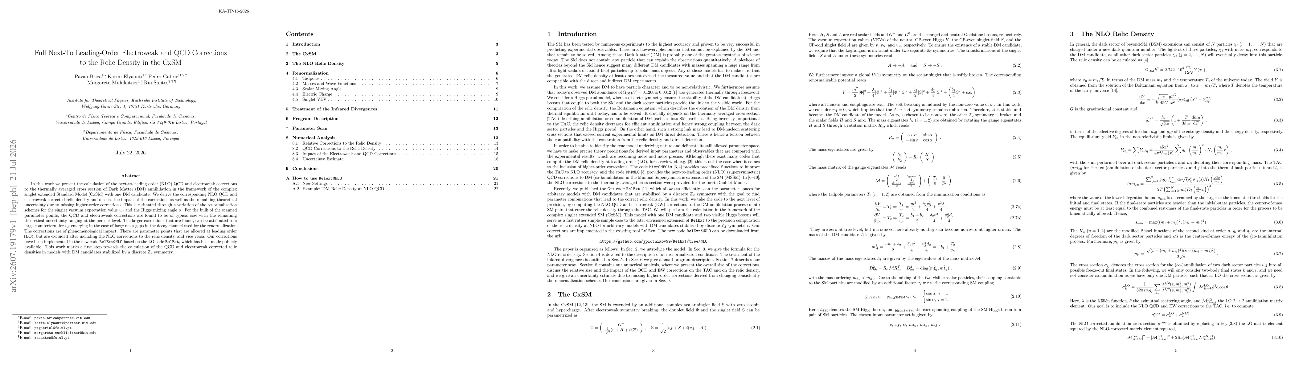 Thumbnail for Full Next-To Leading-Order Electroweak and QCD Corrections to the Relic Density in the CxSM