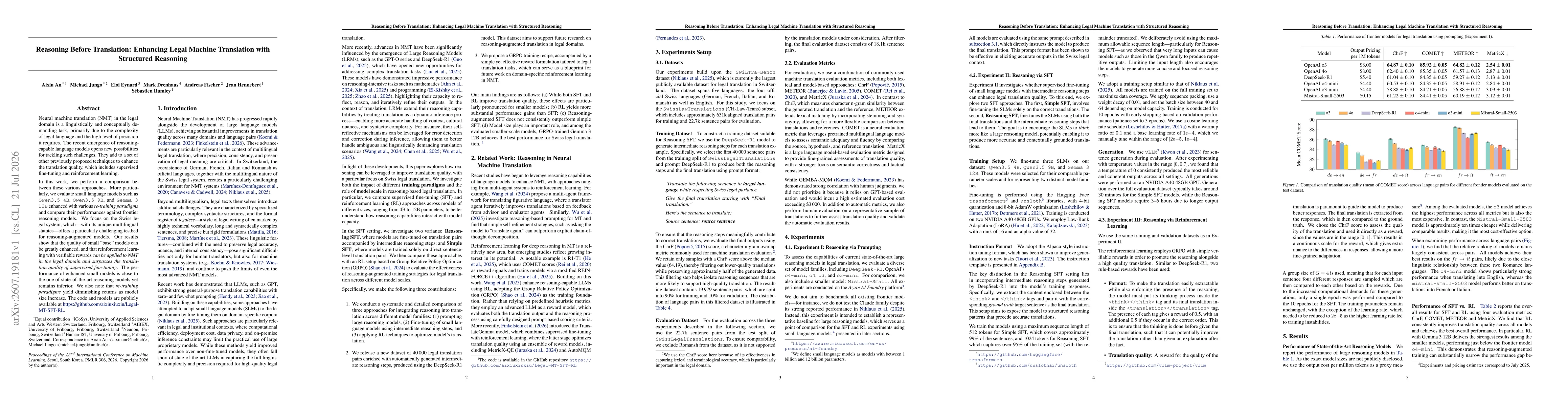 Thumbnail for Reasoning Before Translation: Enhancing Legal Machine Translation with Structured Reasoning