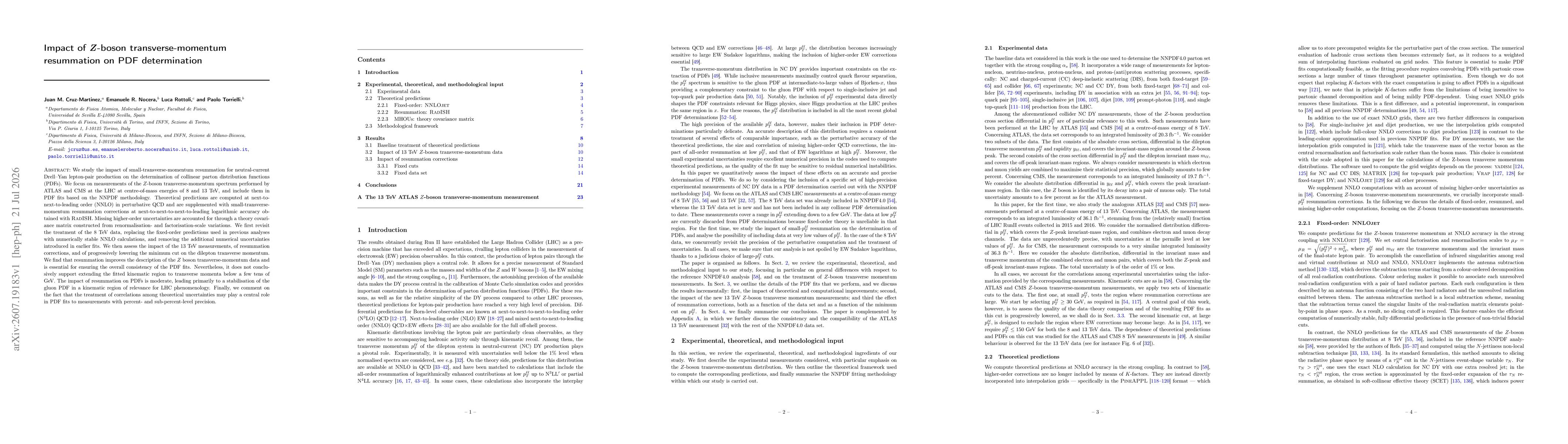 Thumbnail for Impact of Z-boson transverse-momentum resummation on PDF determination