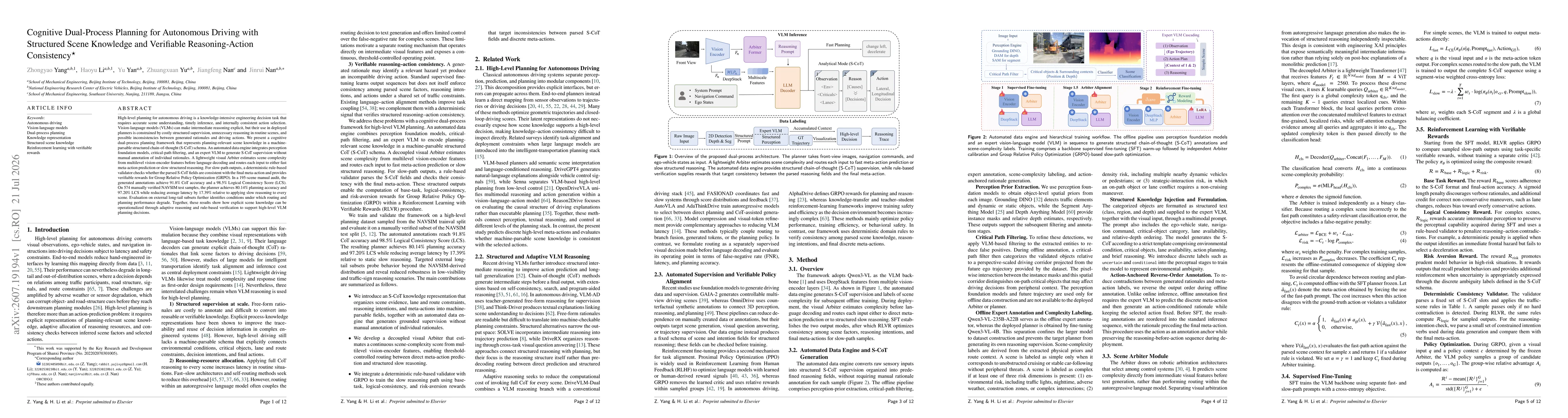 Thumbnail for Cognitive Dual-Process Planning for Autonomous Driving with Structured Scene Knowledge and Verifiable Reasoning-Action Consistency