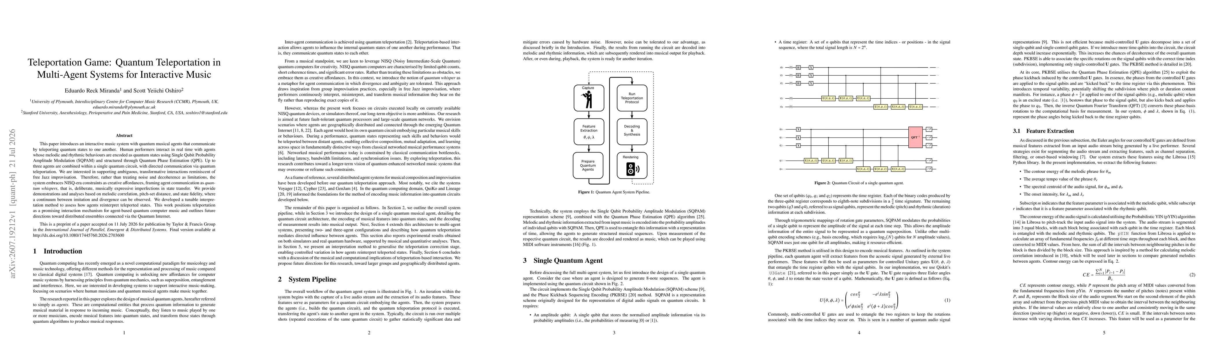 Thumbnail for Teleportation Game: Quantum Teleportation in Multi-Agent Systems for Interactive Music