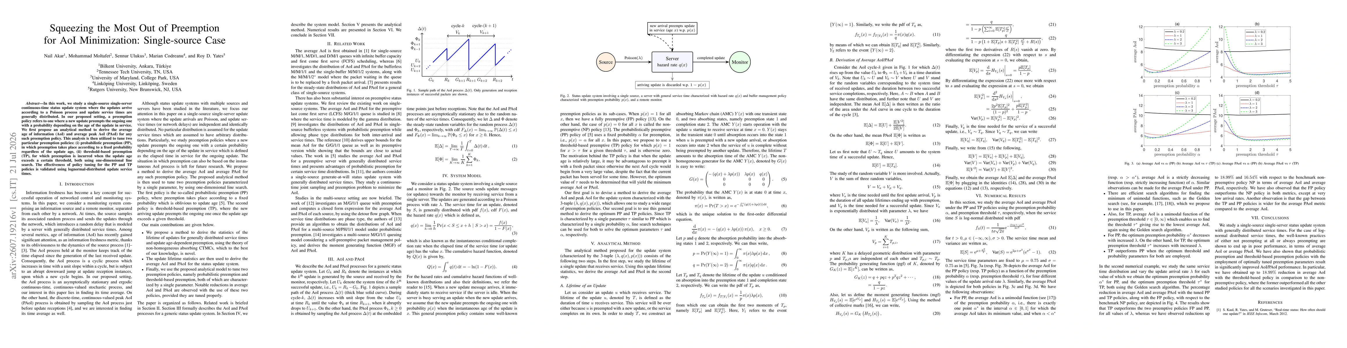 Thumbnail for Squeezing the Most Out of Preemption for AoI Minimization: Single-source Case