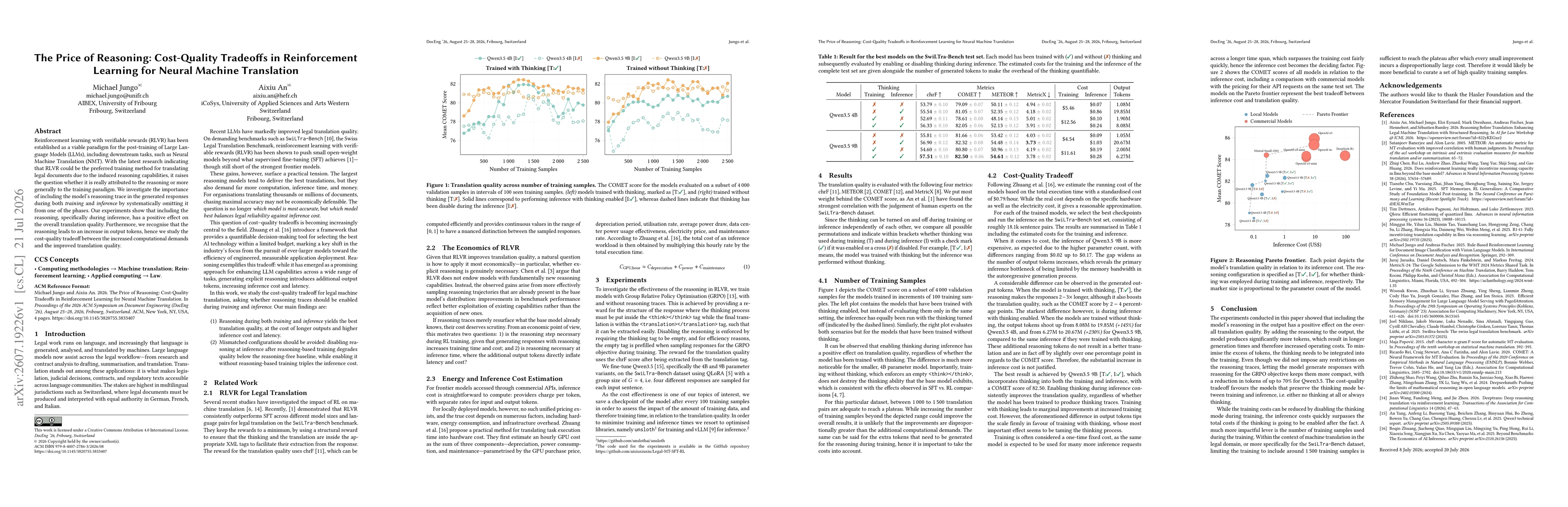 Thumbnail for The Price of Reasoning: Cost-Quality Tradeoffs in Reinforcement Learning for Neural Machine Translation