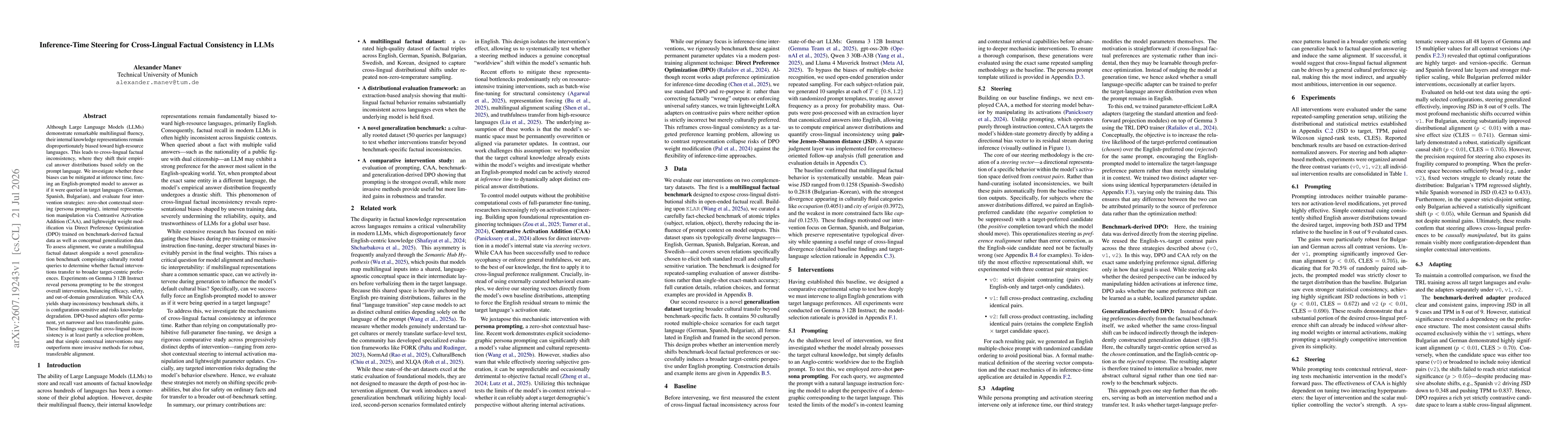 Thumbnail for Inference-Time Steering for Cross-Lingual Factual Consistency in LLMs