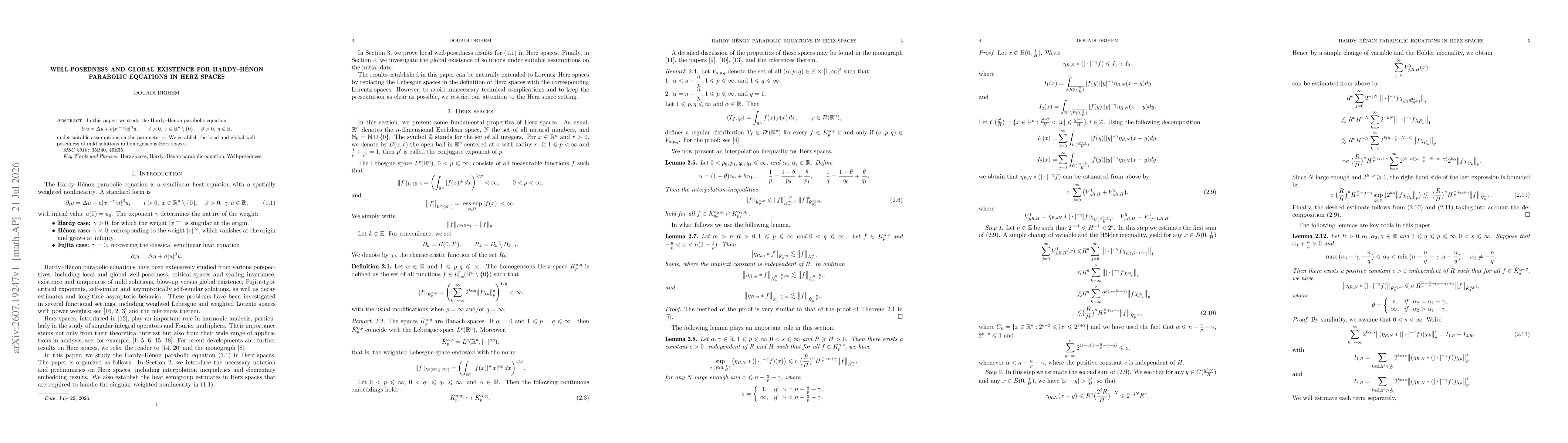 Thumbnail for Well-posedness and global existence for Hardy--Hénon parabolic equations in Herz spaces