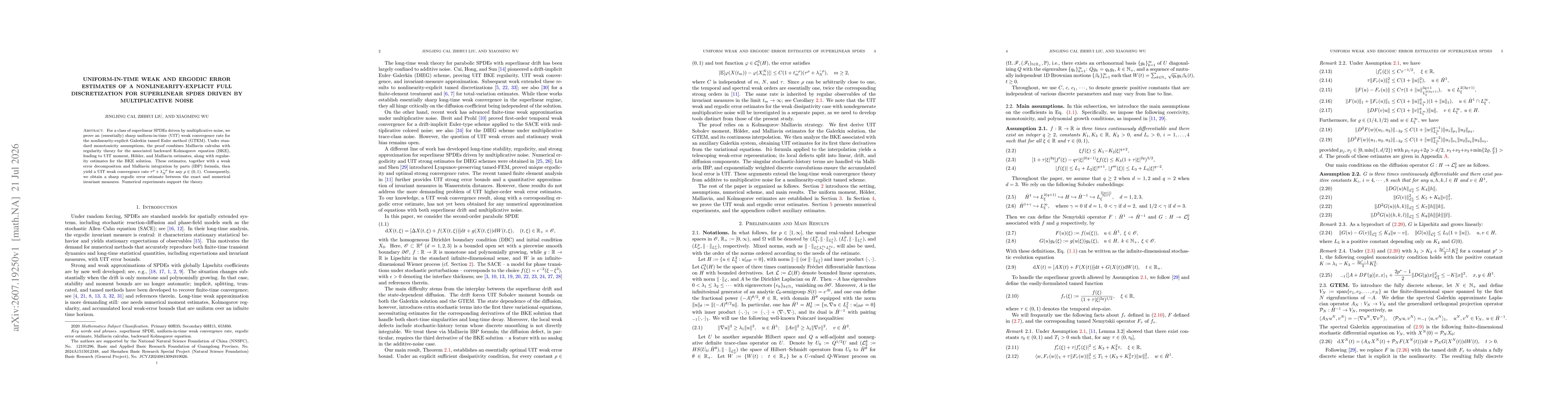 Thumbnail for Uniform-in-Time Weak and Ergodic Error Estimates of a Nonlinearity-Explicit Full Discretization for Superlinear SPDEs Driven by Multiplicative Noise
