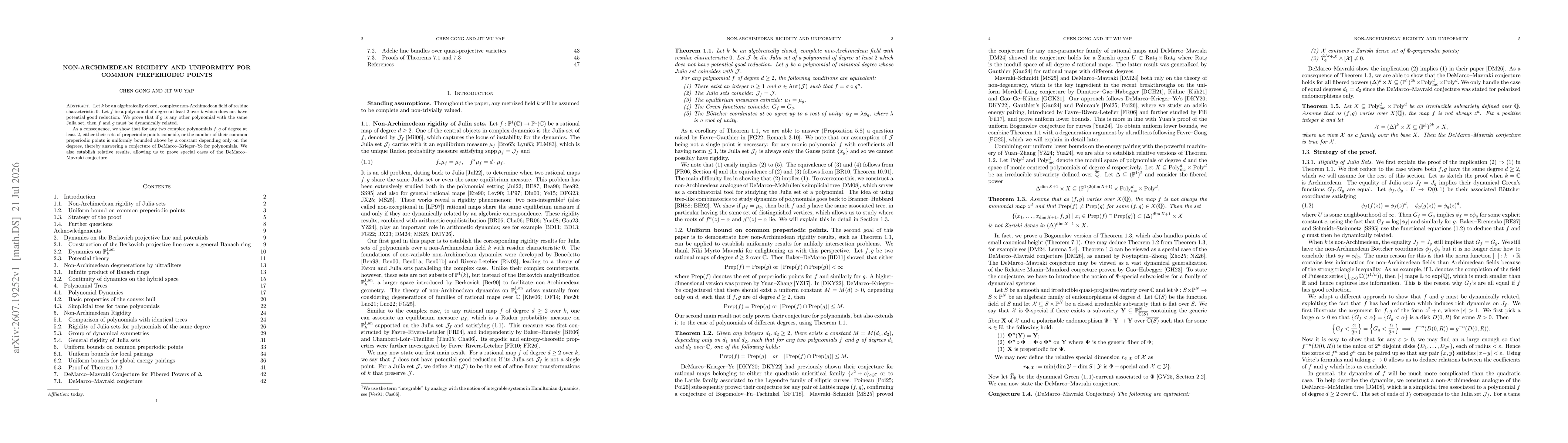 Thumbnail for Non-Archimedean Rigidity and Uniformity for Common Preperiodic Points