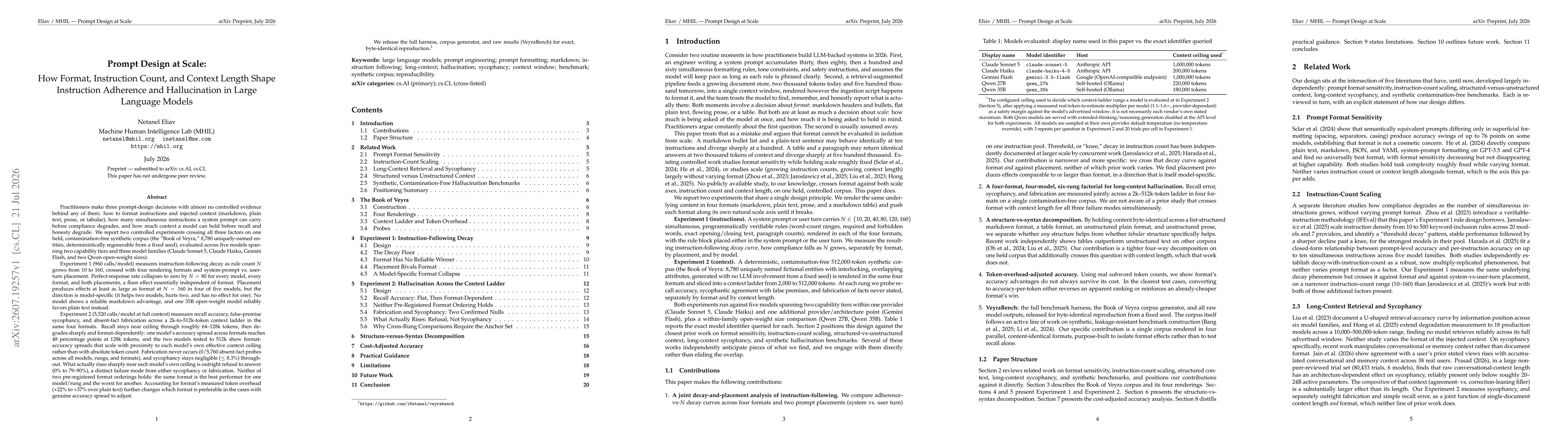 Thumbnail for Prompt Design at Scale: How Format, Instruction Count, and Context Length Shape Instruction Adherence and Hallucination in Large Language Models