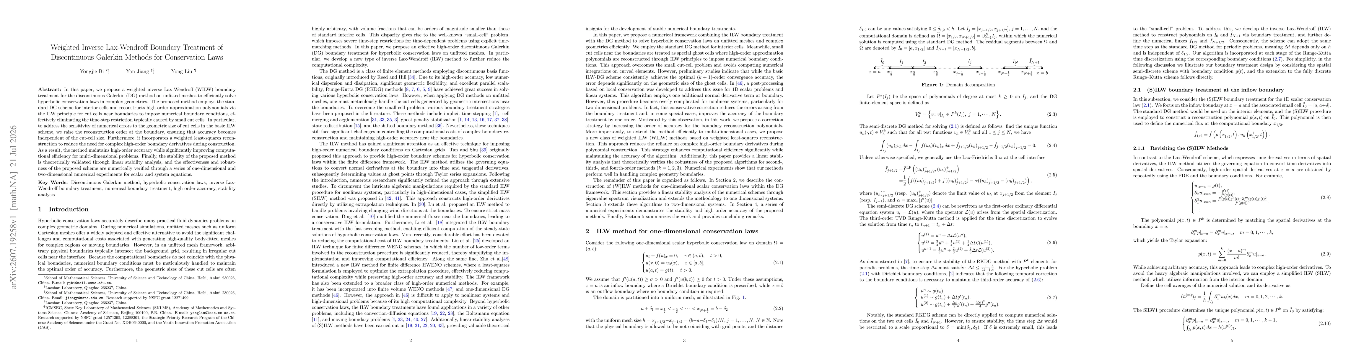 Thumbnail for Weighted Inverse Lax-Wendroff Boundary Treatment of Discontinuous Galerkin Methods for Conservation Laws