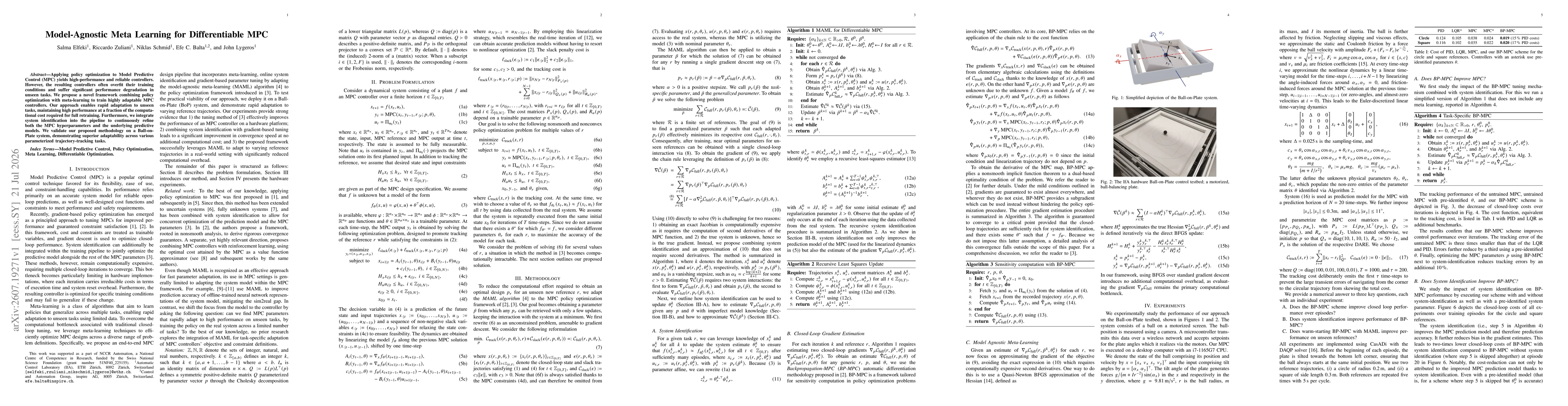 Thumbnail for Model-Agnostic Meta Learning for Differentiable MPC