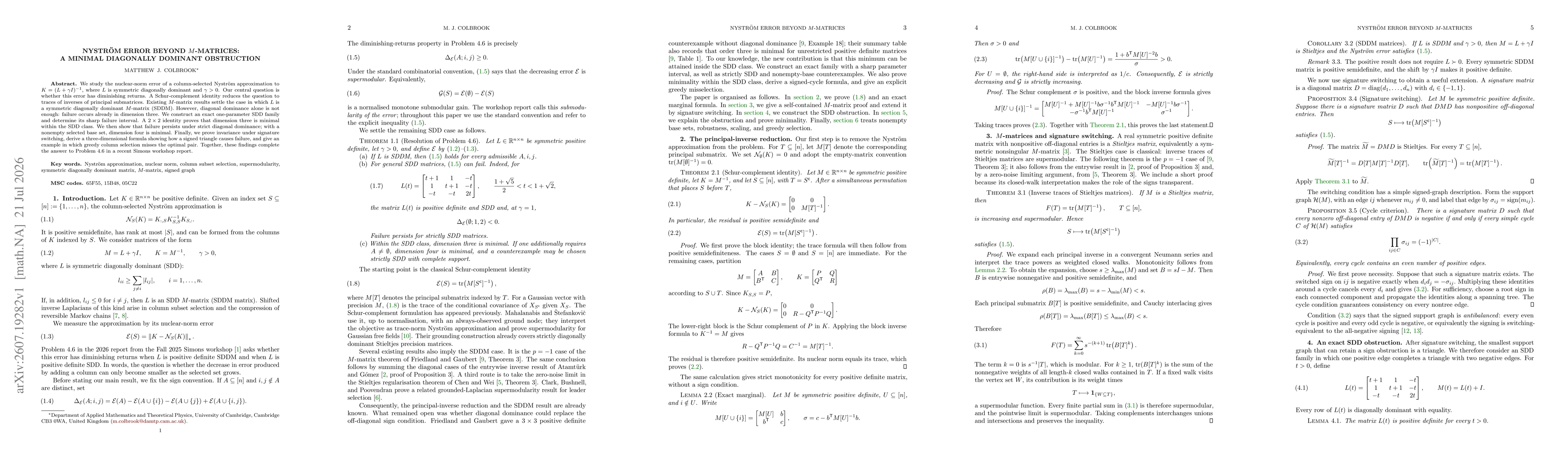 Thumbnail for Nyström Error Beyond $M$-Matrices: A Minimal Diagonally Dominant Obstruction