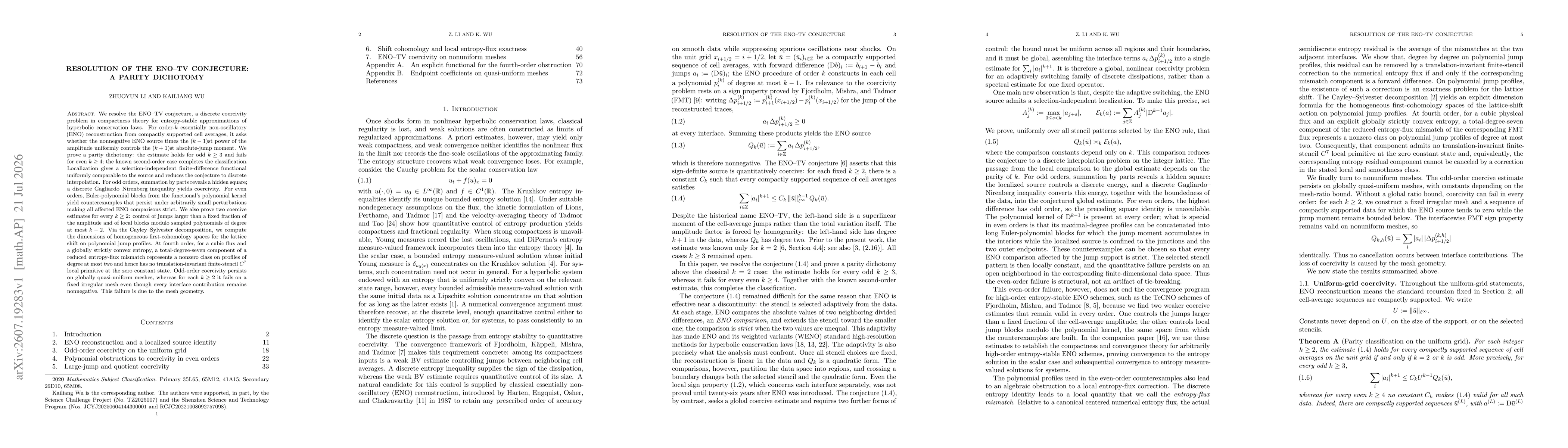 Thumbnail for Resolution of the ENO-TV conjecture: a parity dichotomy