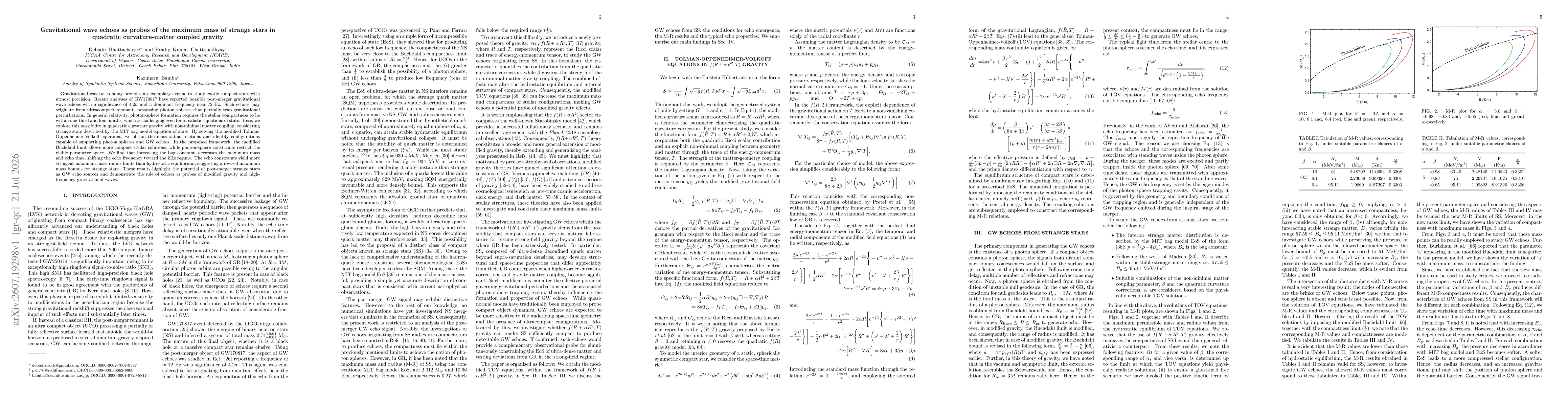 Thumbnail for Gravitational wave echoes as probes of the maximum mass of strange stars in quadratic curvature-matter coupled gravity
