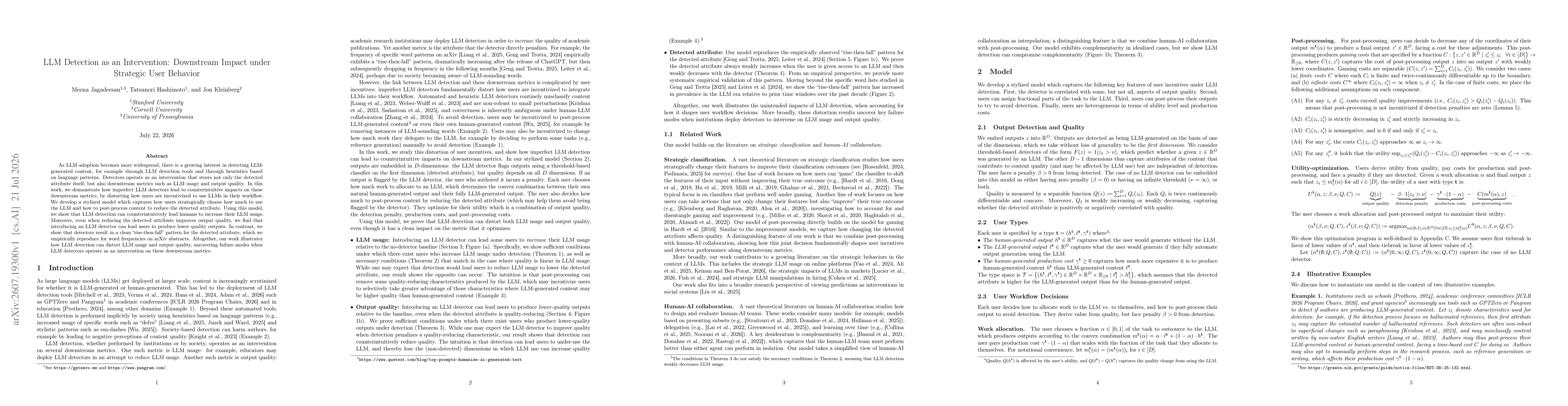 Thumbnail for LLM Detection as an Intervention: Downstream Impact under Strategic User Behavior