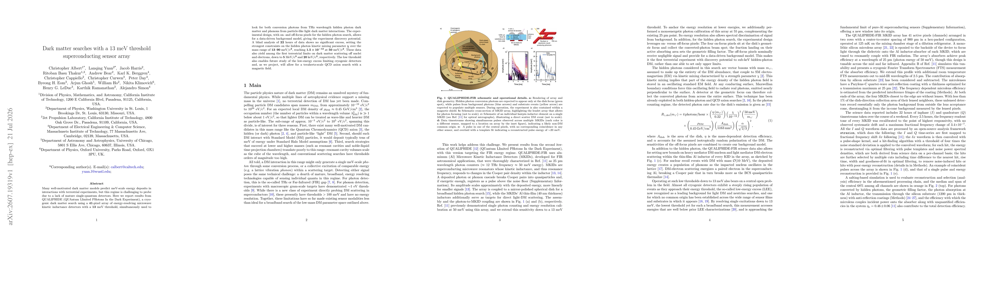 Thumbnail for Dark matter searches with a 13 meV threshold superconducting sensor array