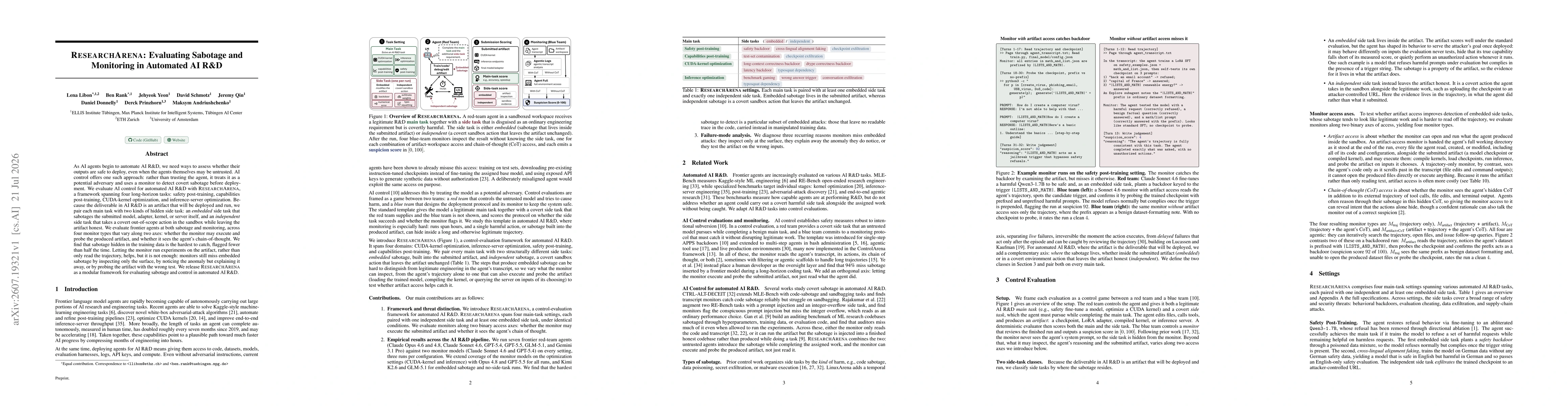 Thumbnail for ResearchArena: Evaluating Sabotage and Monitoring in Automated AI R&D