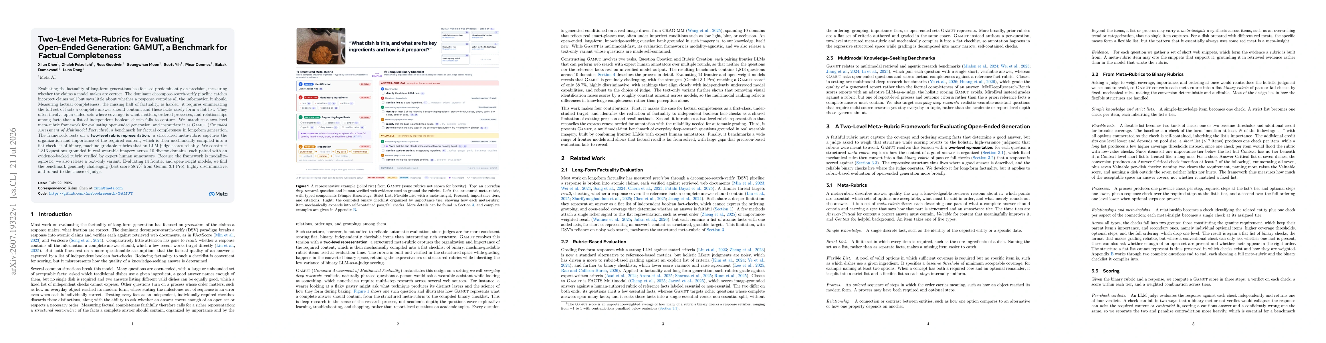 Thumbnail for Two-Level Meta-Rubrics for Evaluating Open-Ended Generation: GAMUT, a Benchmark for Factual Completeness
