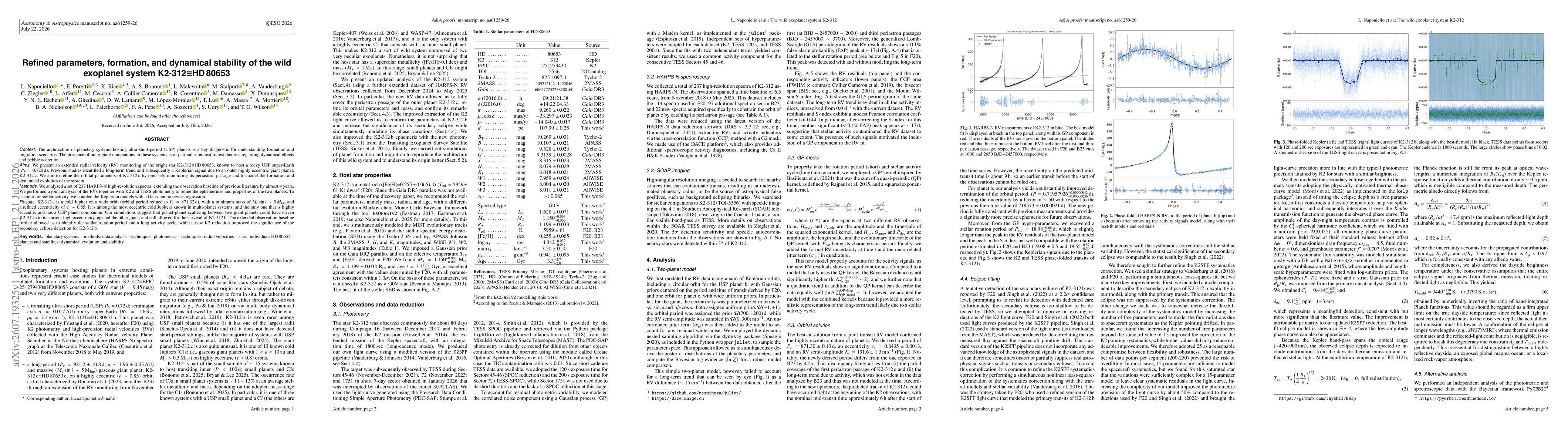 Thumbnail for Refined parameters, formation, and dynamical stability of the wild exoplanet system K2-312=HD 80653
