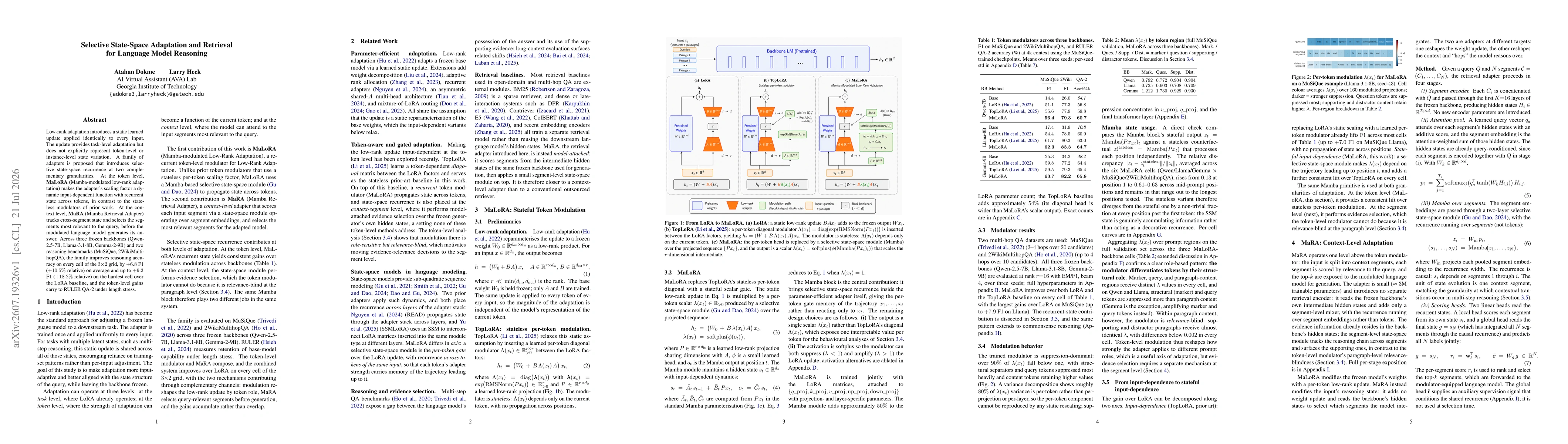 Thumbnail for Selective State-Space Adaptation and Retrieval for Language Model Reasoning