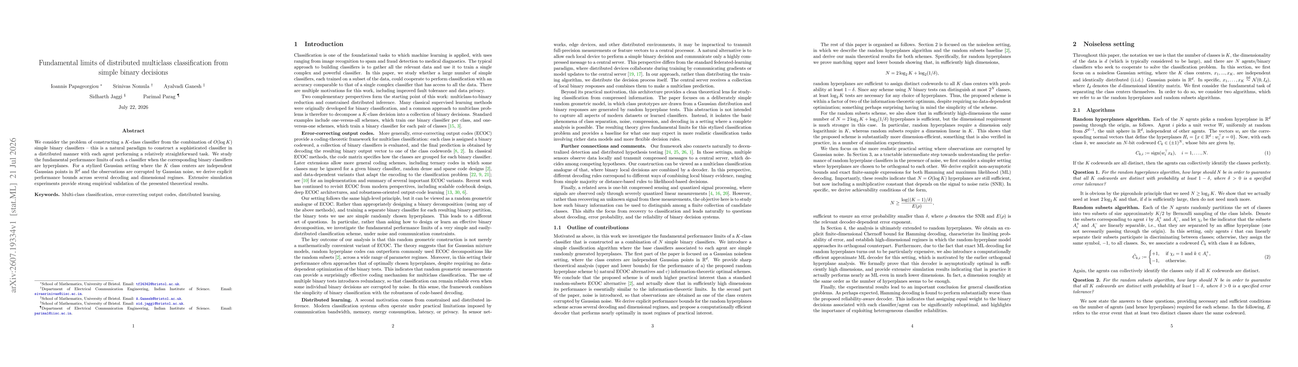 Thumbnail for Fundamental limits of distributed multiclass classification from simple binary decisions