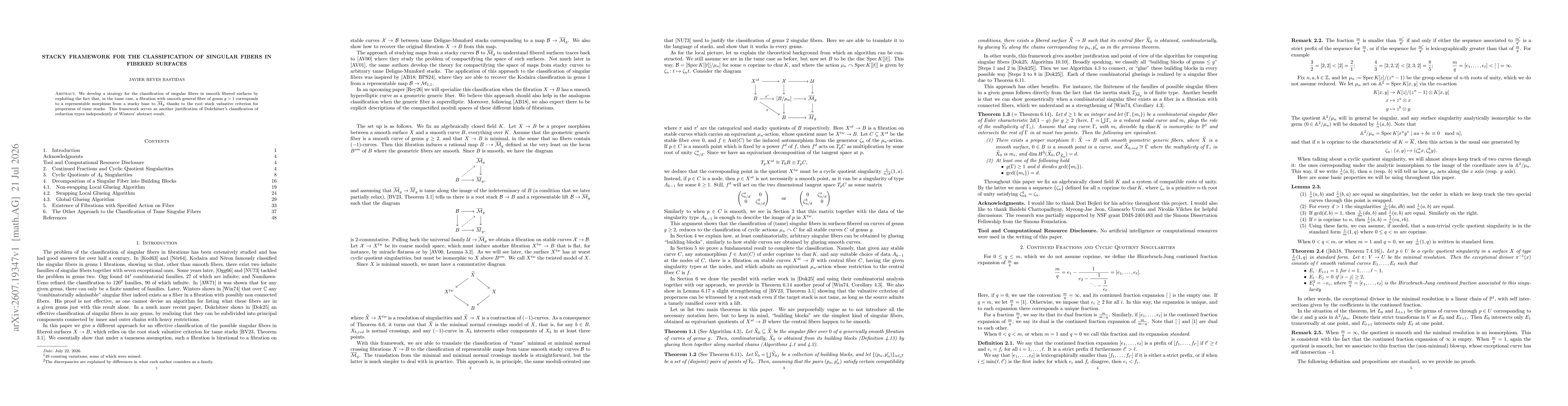 Thumbnail for Stacky Framework for the Classification of Singular Fibers in Fibered Surfaces