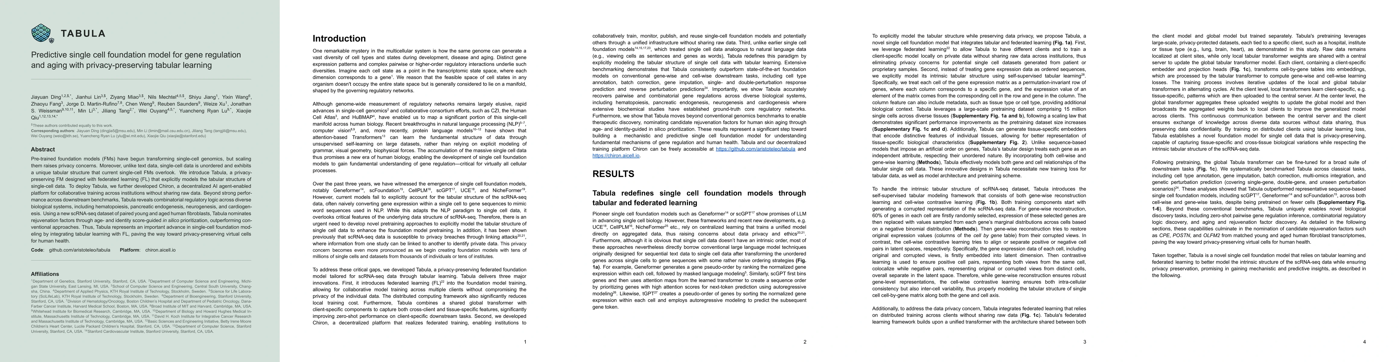 Thumbnail for Predictive single cell foundation model for gene regulation and aging with privacy-preserving tabular learning