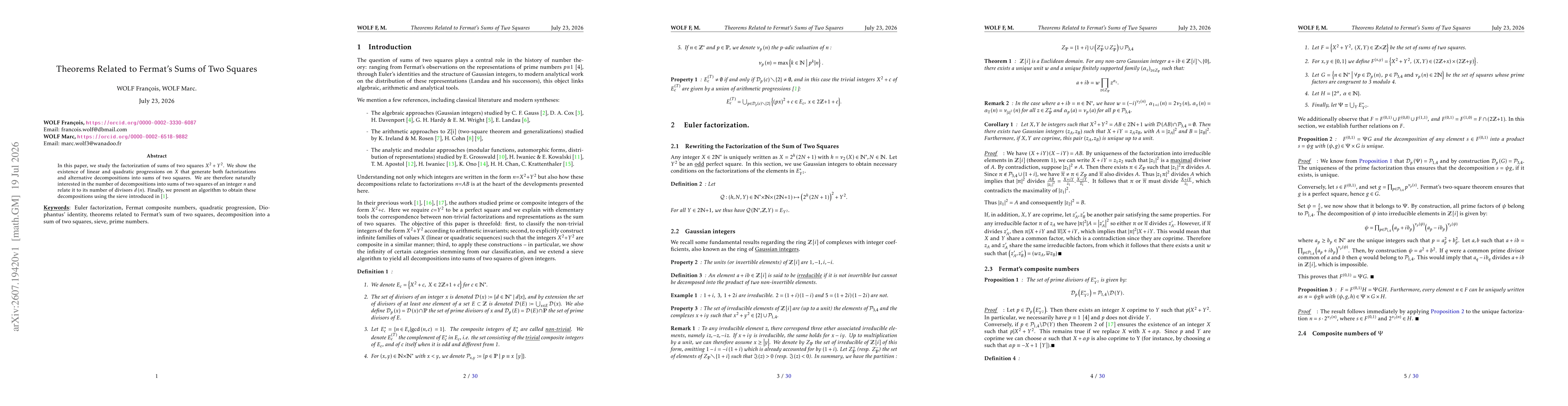 Thumbnail for Theorems Related to Fermat's Sums of Two Squares