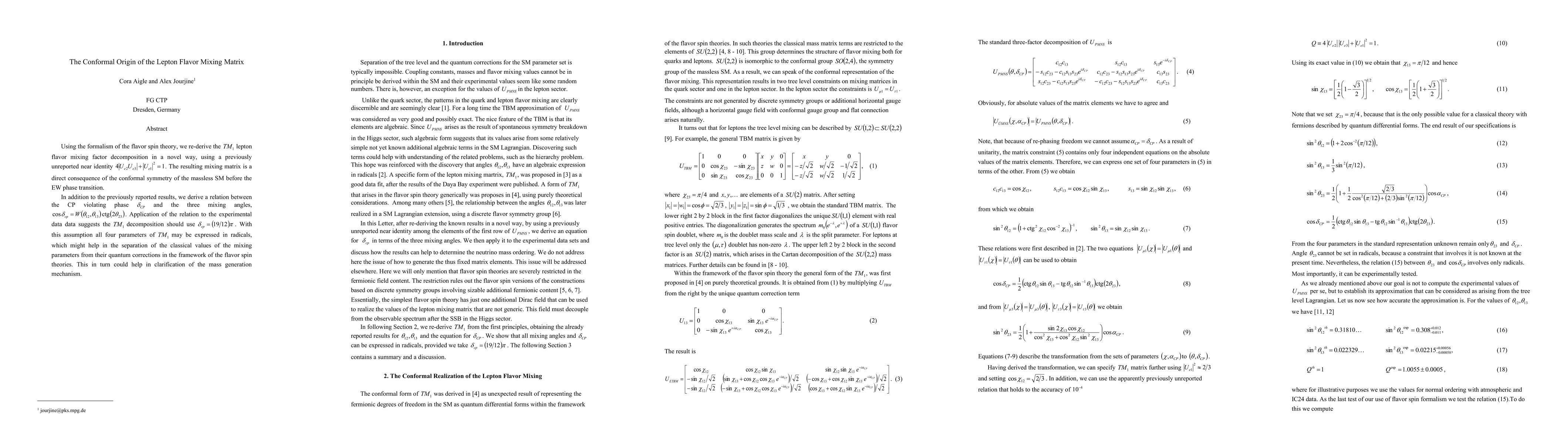 Thumbnail for The Conformal Origin of the Lepton Flavor Mixing Matrix