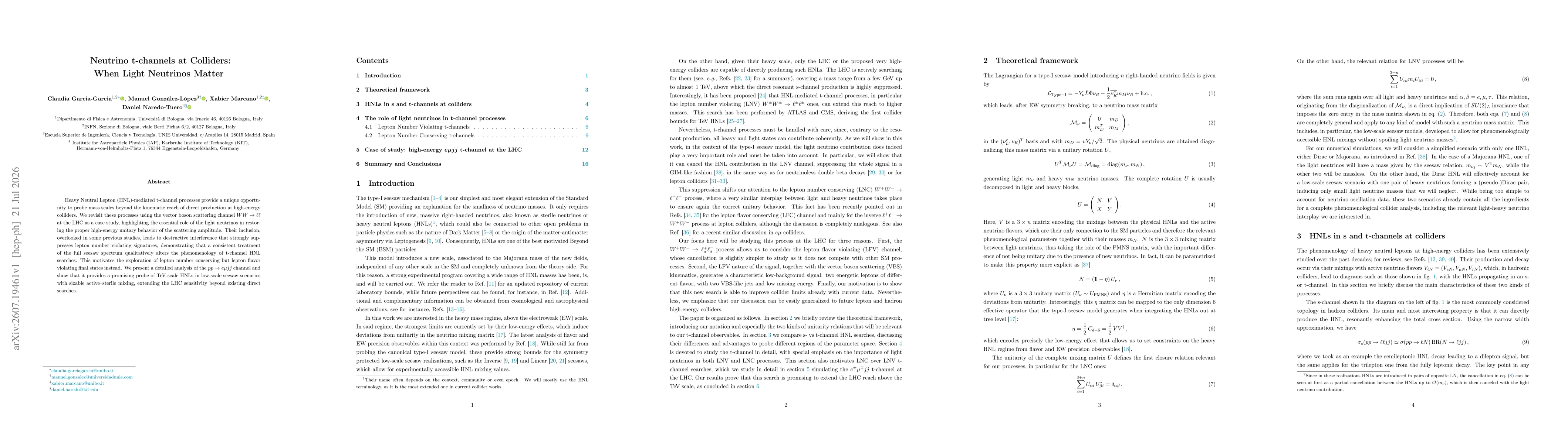 Thumbnail for Neutrino t-channels at Colliders: When Light Neutrinos Matter