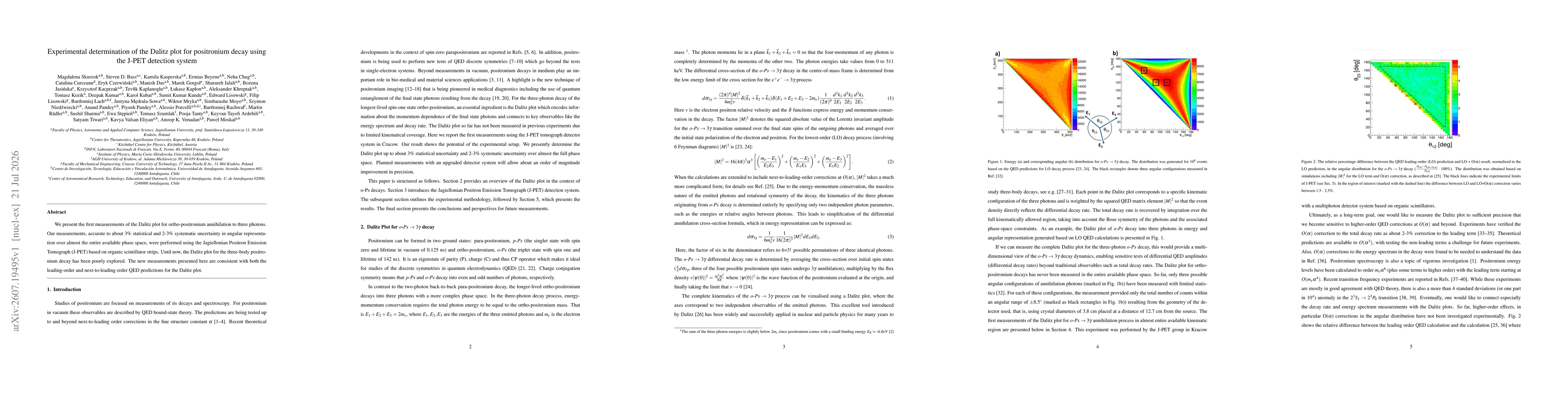 Thumbnail for Experimental determination of the Dalitz plot for positronium decay using the J-PET detection system