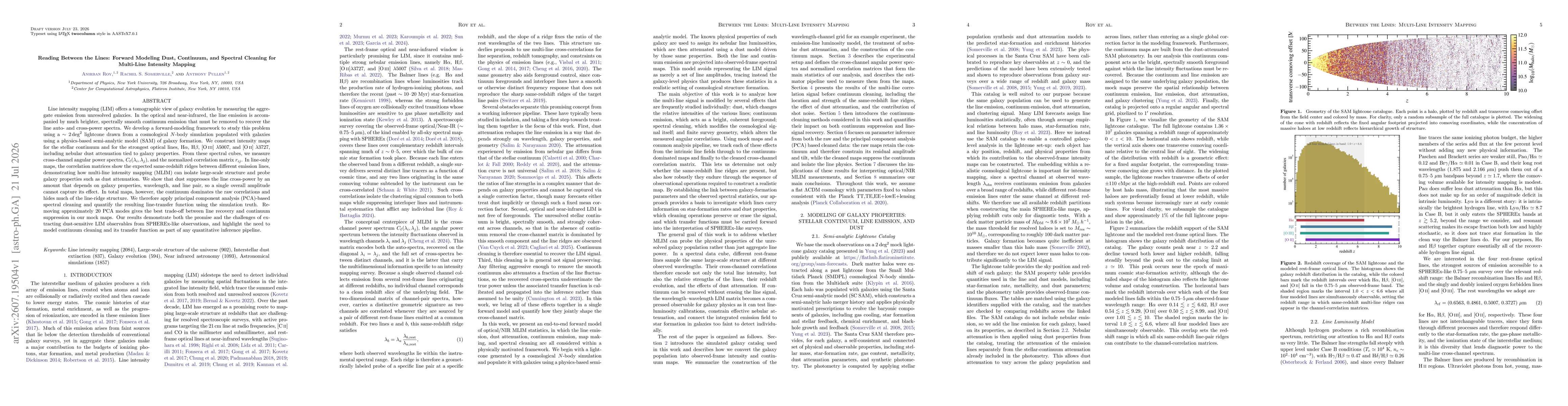 Thumbnail for Reading Between the Lines: Forward Modeling Dust, Continuum, and Spectral Cleaning for Multi-Line Intensity Mapping