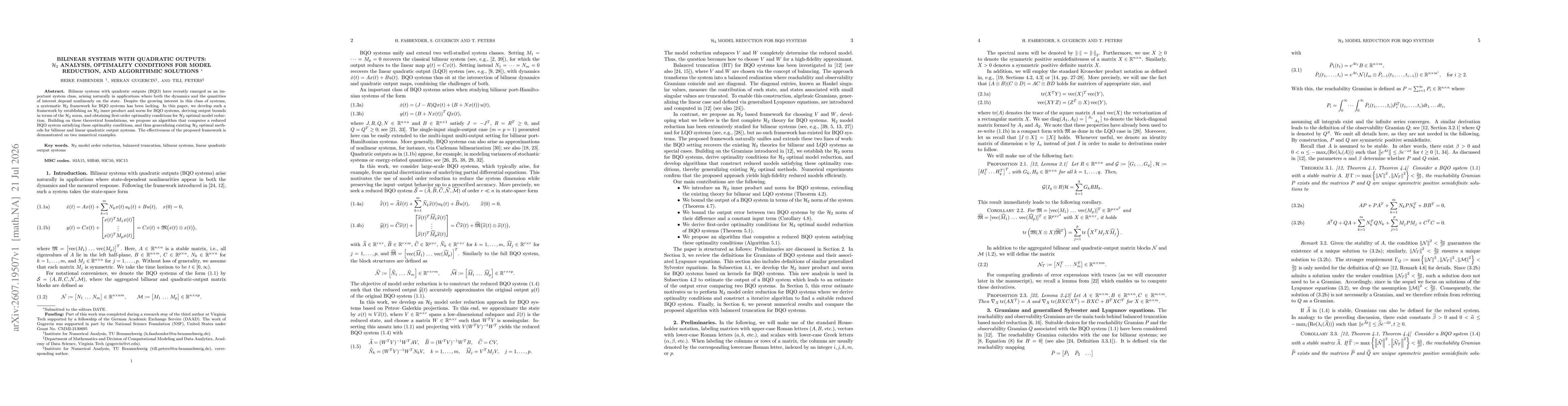 Thumbnail for Bilinear Systems with Quadratic Outputs: $\mathcal{H}_2$ Analysis, Optimality Conditions for Model Reduction, and Algorithmic Solutions