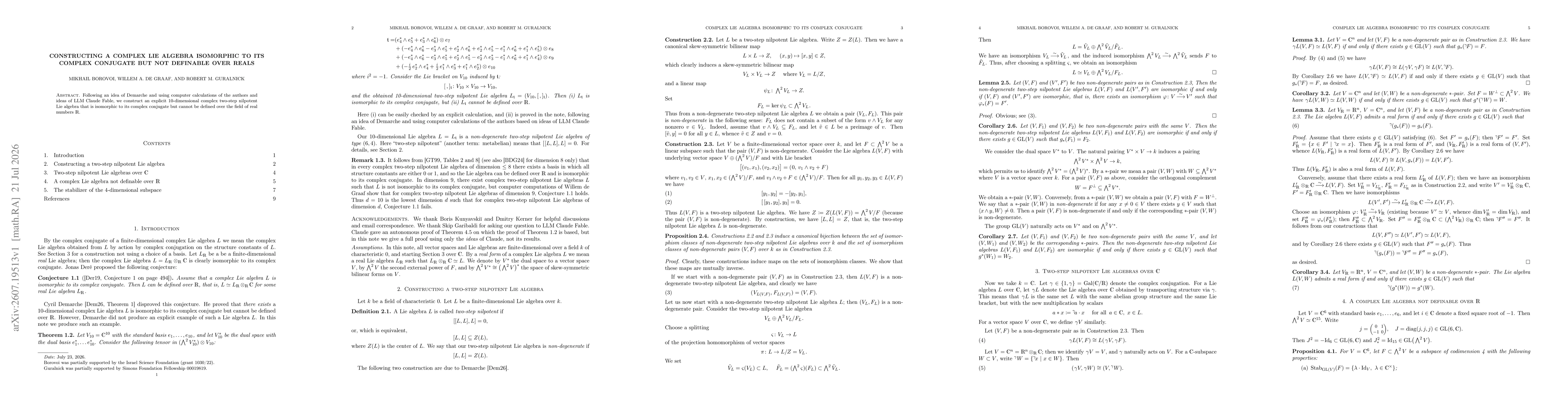 Thumbnail for Constructing a complex Lie algebra isomorphic to its complex conjugate but not definable over reals