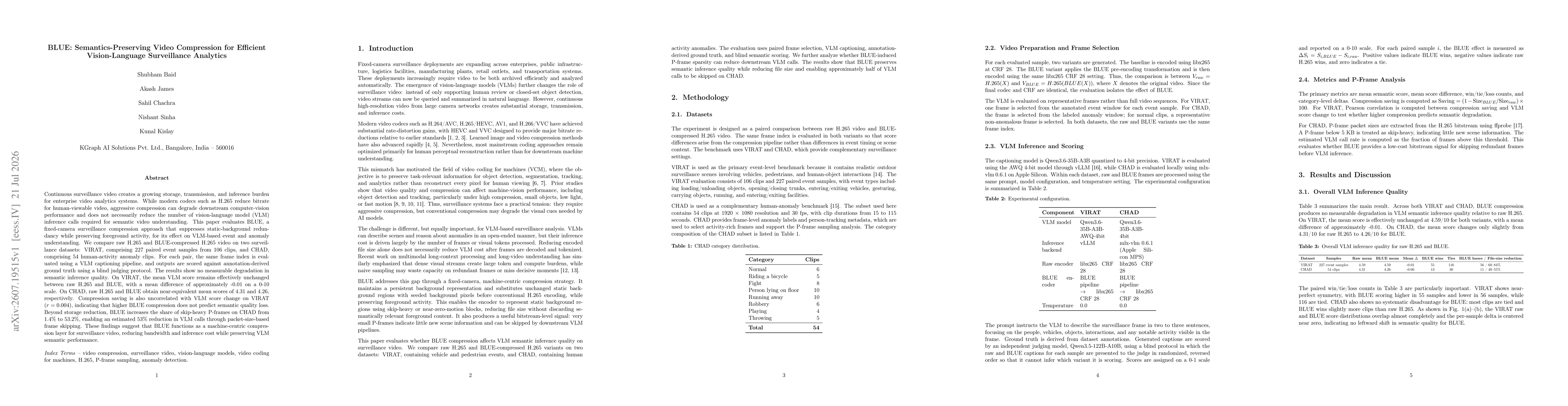 Thumbnail for BLUE: Semantics-Preserving Video Compression for Efficient Vision-Language Surveillance Analytics