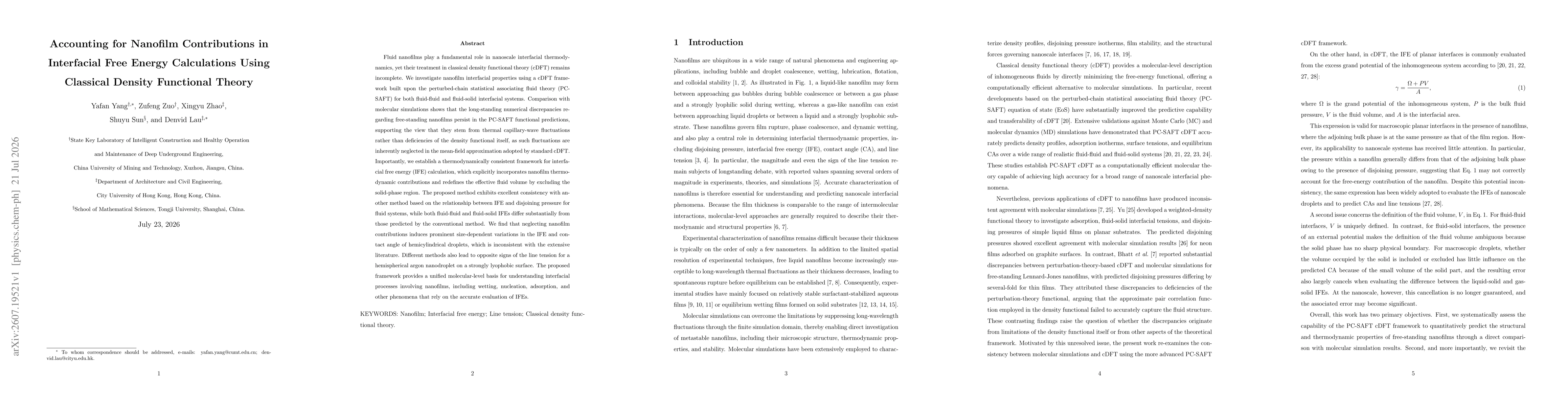 Thumbnail for Accounting for Nanofilm Contributions in Interfacial Free Energy Calculations Using Classical Density Functional Theory