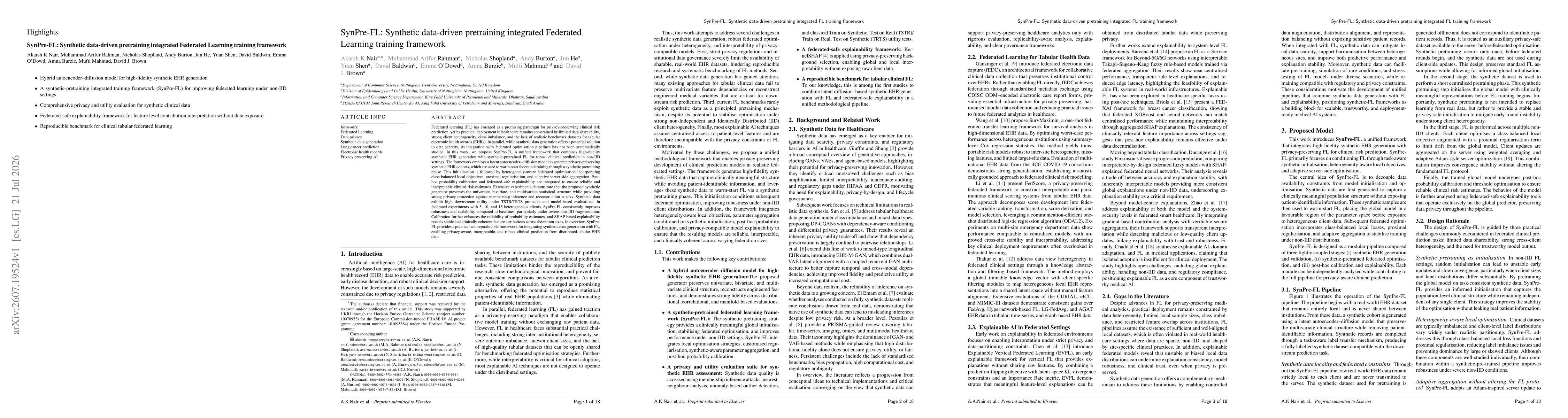 Thumbnail for SynPre-FL: Synthetic data-driven pretraining integrated Federated Learning training framework