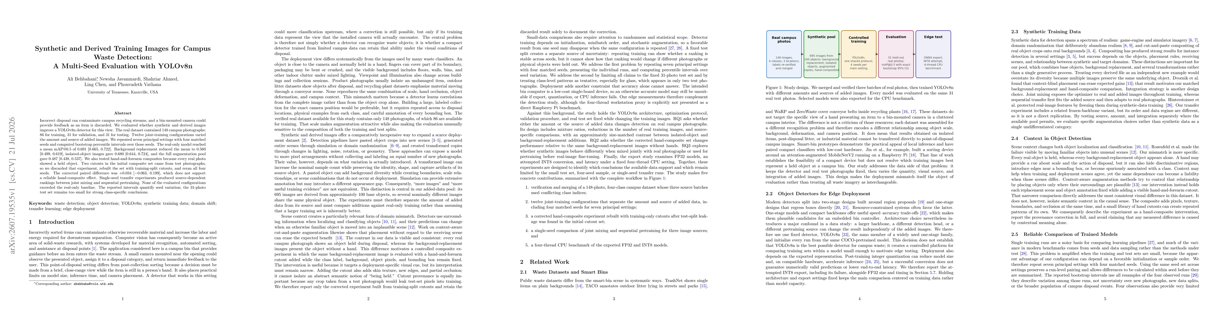 Thumbnail for Synthetic and Derived Training Images for Campus Waste Detection: A Multi-Seed Evaluation with YOLOv8n