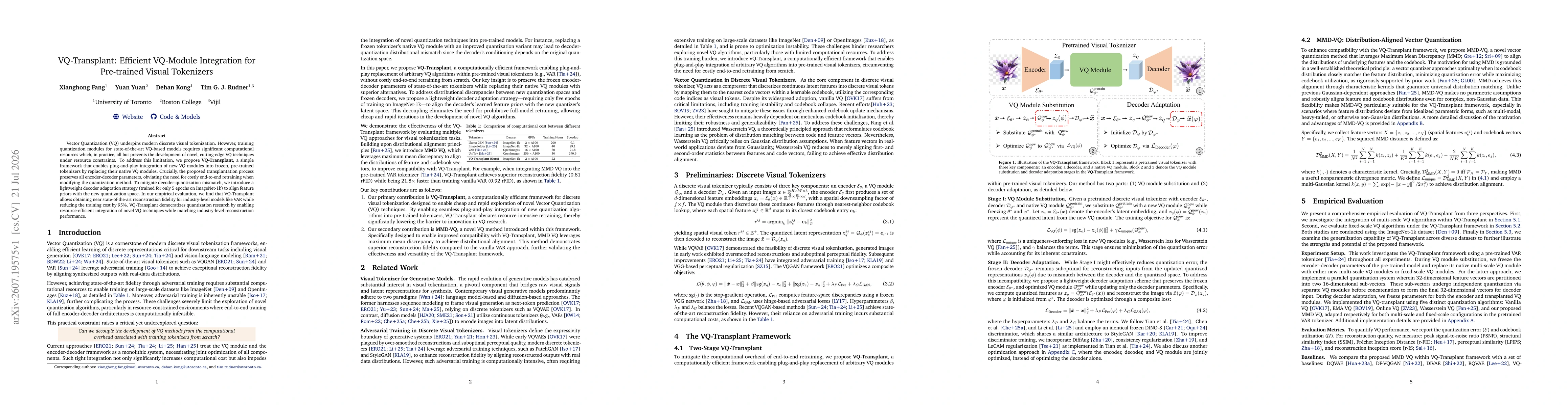 Thumbnail for VQ-Transplant: Efficient VQ-Module Integration for Pre-trained Visual Tokenizers