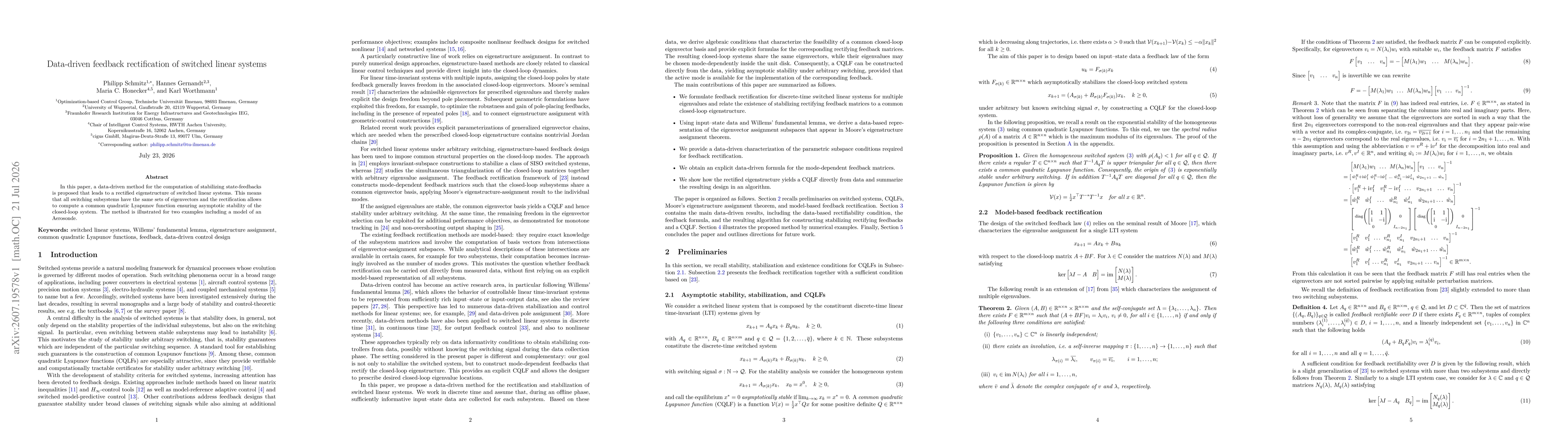Thumbnail for Data-driven feedback rectification of switched linear systems