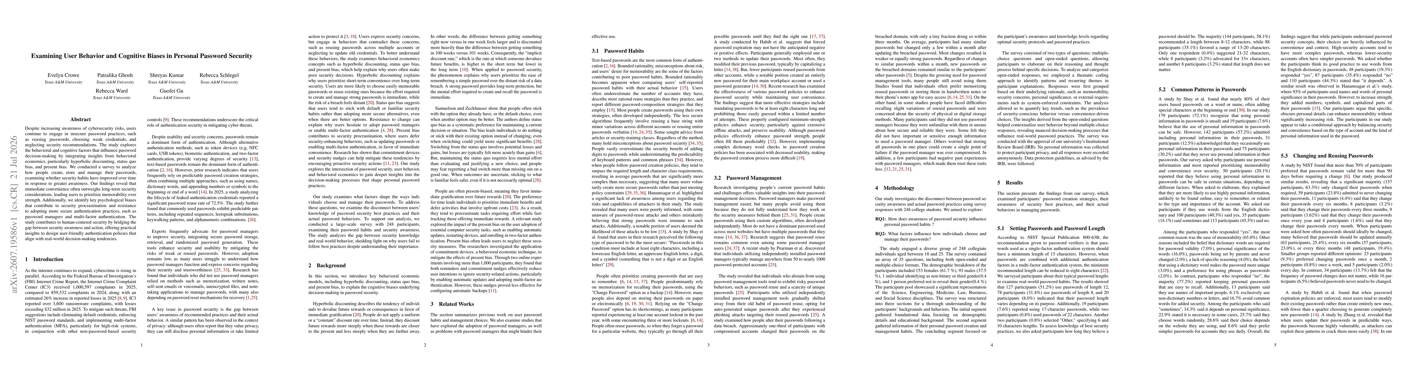 Thumbnail for Examining User Behavior and Cognitive Biases in Personal Password Security