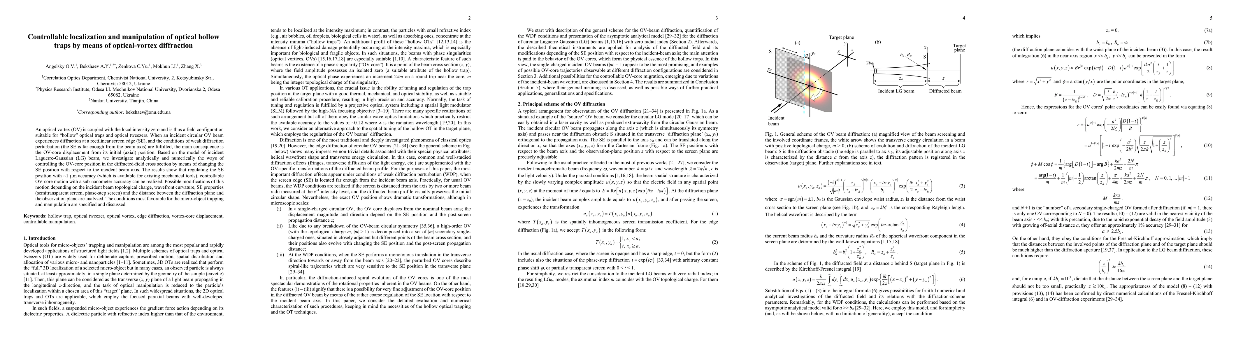 Thumbnail for Controllable localization and manipulation of optical hollow traps by means of optical-vortex diffraction