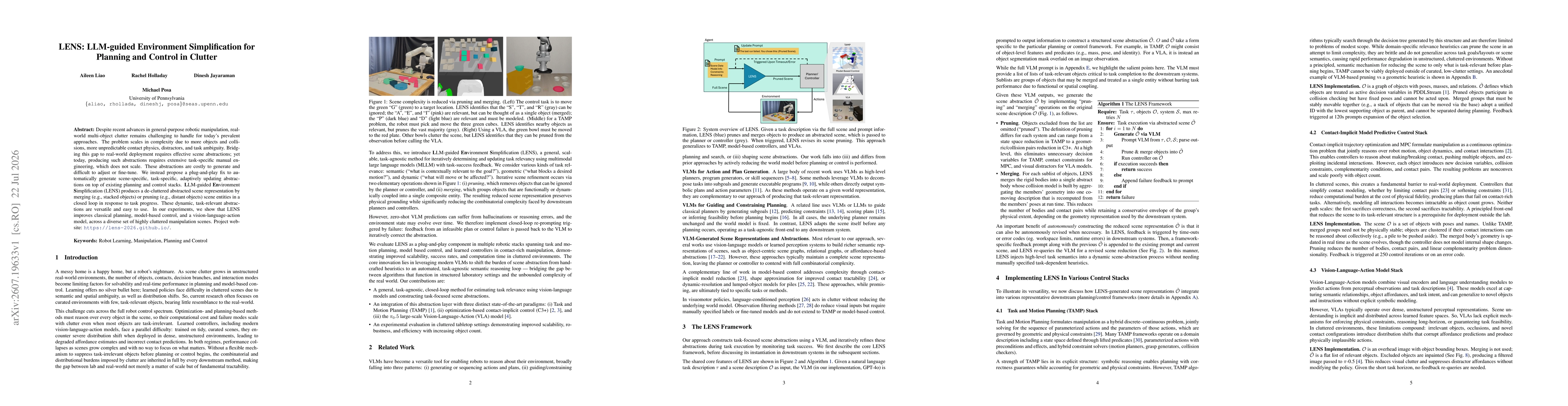 Thumbnail for LENS: LLM-guided Environment Simplification for Planning and Control in Clutter